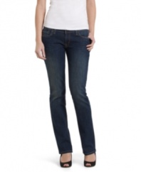 In a flattering straight leg style, these Levi's 524 jeans feature a Worn dark wash for the perfect lived-in look!