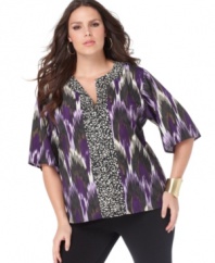 Refresh your style this season with MICHAEL Michael Kors' half sleeve plus size top, flaunting a vivid mixed print.