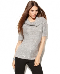 The subtle shimmer of woven-in sequins creates a beguiling look on INC's cowlneck sweater!