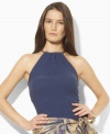 Lauren by Ralph Lauren's soft halter top is rendered in knit combed cotton and given a heritage twist with a braided neckline.