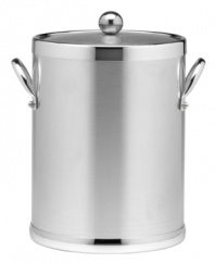 You'll be drinking everything on the rocks with this insulated ice bucket from Kraftware. A brushed chrome finish with polished handles and trim brings effortless cool to cocktail-party favorites.