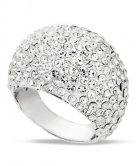 Serious sparkle. Add glamour and glitz to your going-out look with this dramatic dome-shaped cocktail ring from Charter Club. Set in silver tone mixed metal, it's embellished with a dazzling array of pave glass accents. Sizes 7 & 8.