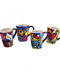 A work of art, these vividly hued, wildly patterned mugs showcase the one-of-a-kind style of world-renowned pop artist Romero Britto. Featuring four unique designs.