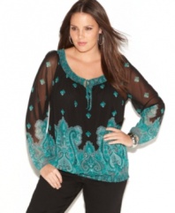 INC's long sleeve plus size peasant top is a must-have for on-trend bohemian style!