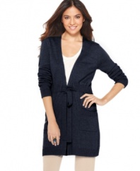 Polish off your outfit with this MICHAEL Michael Kors cardigan. A fabric belt ties the look together!