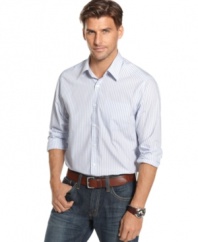 Get a few new ones in your wardrobe. This Kenneth Cole New York striped shirt is a perennial go-to.