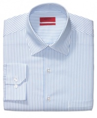 Cut a crisp, clean silhouette with this streamlined striped shirt from Alfani.