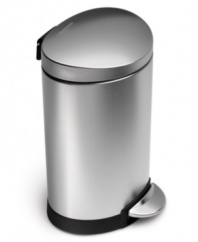 Keep tidy, make a statement! The simplehuman Mini Semi-Round Step Can is sleek, shiny and architectural in smudge-resistant stainless steel. Also features a non-skid base and durable stainless steel accent pedals for easy cleanup.