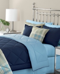 A handsome plaid print paired with diamond quilting gives this versatile Martha Stewart Collection comforter a classic appeal. Reverses to solid.