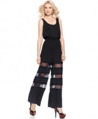 Lace insets add sheer style to this BCBGeneration jumpsuit, perfect for channeling a glam-seventies spring look!