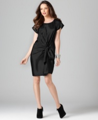 A sculptural knot detail adds a modern twist to this DKNYC satin dress -- perfect for the season's soirees!