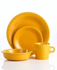 Golden anniversary. Celebrate 75 years of Fiesta with the new Marigold place settings, featuring the same chip-resistant durability and cool Art Deco design that make the dining favorite a bona fide style icon.