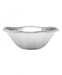 Pretty and polished, this Organics Bead bowl from Lenox's collection of serveware and serving dishes combines a natural shape in bright aluminum with a delicately beaded edge. Qualifies for Rebate