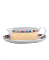 Spice up your tabletop with the Twist Alea pickle gravy boat. The bright enamel colorblock design is a perfect contrast to the fine white china. Features a vivid band of color along the rim.