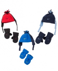 Just do it, just get outside! Nike makes outdoor fun extra cozy with this hat and mittens set.