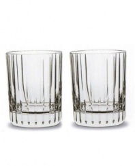 Refined elegance simply stated, the way only Baccarat can. The Harmonie Collection features evenly spaced vertical cuts on handmade crystal of the highest quality. A dashing pattern that suits modern and traditional tastes. Set includes 2 double old fashioned glasses. Pair them with a bottle of fine single malt for a truly exquisite gift.