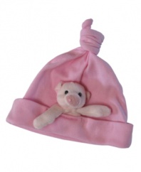 Baby will love the adorable buddy attached to this fleece hat in soft baby rib cotton. Hats off to BearHands!