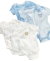 Dress your little sport in a bodysuit from this Little Me three pack to keep him comfortable all day long.