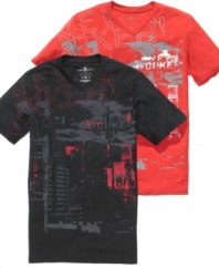 Don't get stuck behind boring style. These graphic t-shirts from Marc Ecko get you on the road to rocker style.