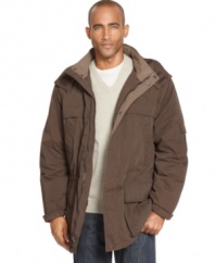 Weatherproof your outfit this winter with the handsome warmth and stylish protection of this microfiber anorak, complete with a removable hood.