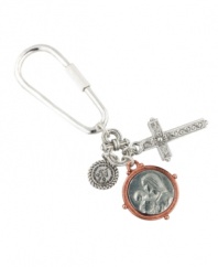 Show your devotion in divine style. Vatican key chain features a crucifix, Madonna and child, and The Vatican Library Collection charms set in silver tone and rose gold tone mixed metal. Approximate length: 4 inches.