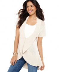 A chic slubbed knit adds texture to Style&co.'s ruffled cardigan. Perfect for lightweight layering!