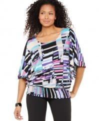 The bold geometric pattern of Style&co.'s top contrasts perfectly with the soft, draped fabric. Pair it with classic black pants or jeans for sophisticated anytime look.