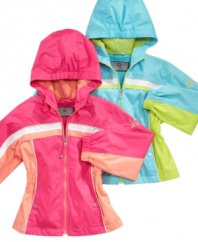 Cover up in color. Keep her feeling bright even on a dreary day in this hooded jacket from Hawke & Co.