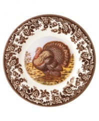 Bring the classic style of the English countryside to your table with the Woodland Collection. This traditionally patterned salad plate features a turkey framed by Spode's distinctive British Flowers border, which dates back to 1828.