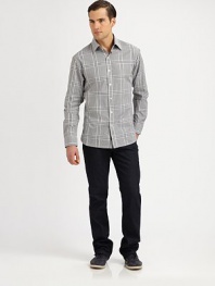 Menswear classic tailored in a freshly modern check print statement.ButtonfrontButtoned-down collarCottonMachine washImported