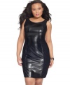 Turn up the heat with Ruby Rox's sleeveless plus size dress, featuring faux leather insets for a steamy look!