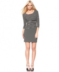 In a graphic striped print, this Vince Camuto dress is perfect for simple desk-to-dinner style! Pop it with bright accessories like a boldly colored pump!