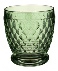 Make all your gatherings sparkle with Boston Colored glassware. A textured, diamond-shaped pattern on lead crystal radiates vintage sophistication.