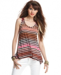 Stripes meet a swingy silhouette on this racerback top from Material Girl! Pair it with your light-colored denim for a day look that's fab without trying!