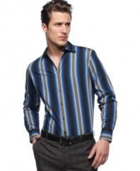 Things are looking up with the vertical stripes on this long-sleeved woven shirt from INC International Concepts.
