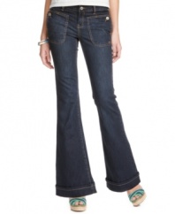 Tommy Girl does flared denim justice with this dark wash pair designed with cool front pockets!