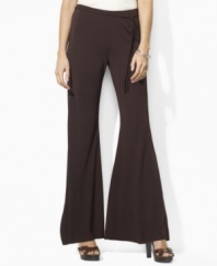 Lauren by Ralph Lauren's figure flattering wide-leg pant is crafted from slinky matte jersey and finished with a self-tie skinny belt for a timeless look that is as comfortable as it is classic.