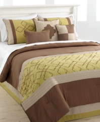 Decidedly modern, the Northgate comforter set offers a fresh look of soothing sophistication. This comprehensive set features an earthy palette embellished with embroidery and pleat details, complete with a coordinating bedskirt and three plush decorative pillows.