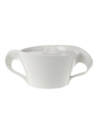 Servingware with an elegant and swirling silhouette. The New Wave sugar bowl  is crafted of fine china and makes a refined statement on any table. 8.75 oz capacity. From Villeroy & Boch's dinnerware and dishes collection.