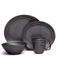 Down-to-earth dinnerware. Designed for every day, the Earth place setting from Nambe has a handcrafted feel in free-flowing stoneware with wavy edges and a steely sheen.