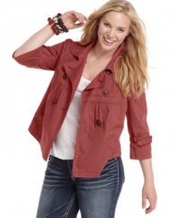 Top off your casual outfits with American Rag's three-quarter sleeve plus size jacket.