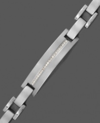 Smooth sophistication and a hint of shine. This polished men's bracelet features a rectangular link design set in titanium with a stylish row of round-cut diamonds (1/2 ct. t.w.). Approximate length: 8-1/2 inches.