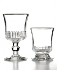 The perfectly French Richealeau goblets pair intricate fluted detail and an old-world silhouette for a look of antique splendor. Brilliant clarity in durable glass adds to their undeniable elegance. From French Home's collection of drinking glasses.