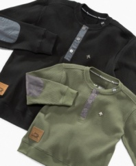 The classic henley reinterpreted with urban style, these shirts will be two of his favorites this season.