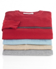 With a sporty stripe straight down the middle, this Geoffrey Beene sweater keeps it casual and classic.