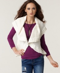 Layer on trendy texture with this crochet & cable knit Andrew Charles vest for an artsy-boho look!