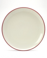 Mix and match these splashes of color for a tabletop with endless possibility! The modern coupe shape and two-tone hues mean this round platter will bring life to any décor. Select pieces in your favorite shades to create a customized dinnerware collection.
