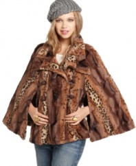 Play with pattern and get wild: faux fur in a mix of prints updates an on-trend cape from Jou Jou!