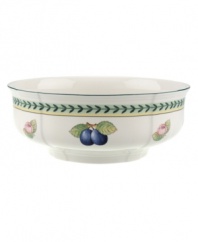 French Garden serving pieces complement-and complete-the mix-and-match dinnerware and dishes from Villeroy & Boch. In Fleurence, with a pale yellow center and summer fruits around the rim.