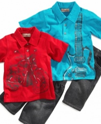 Get a hobby! Encourage his interests early with one of these polo shirt and short sets from Kids Headquarters.